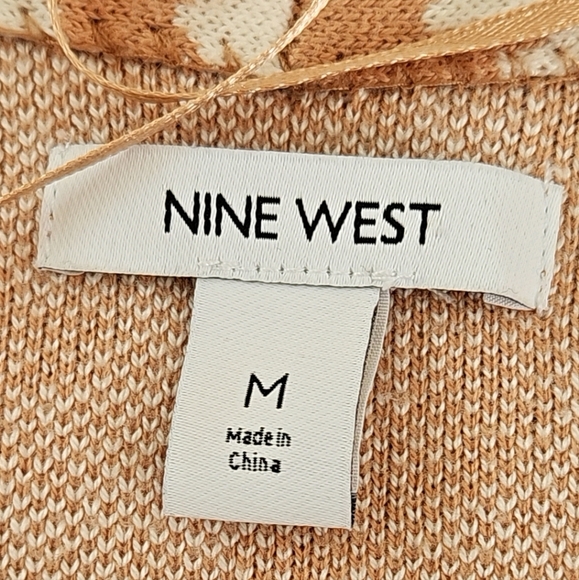 Nine West Puff Sleeve Cardigan Women’s Medium | Tan White Animal Print Sweater | - Picture 9 of 12